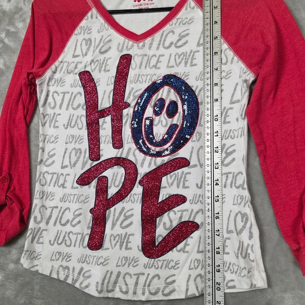 Justice Graphic Tops Girls Size 12 Red White Fair Christmas‎ Hope Sequin 2pc